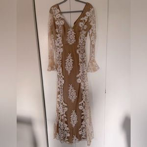 Nude and white long floral dress